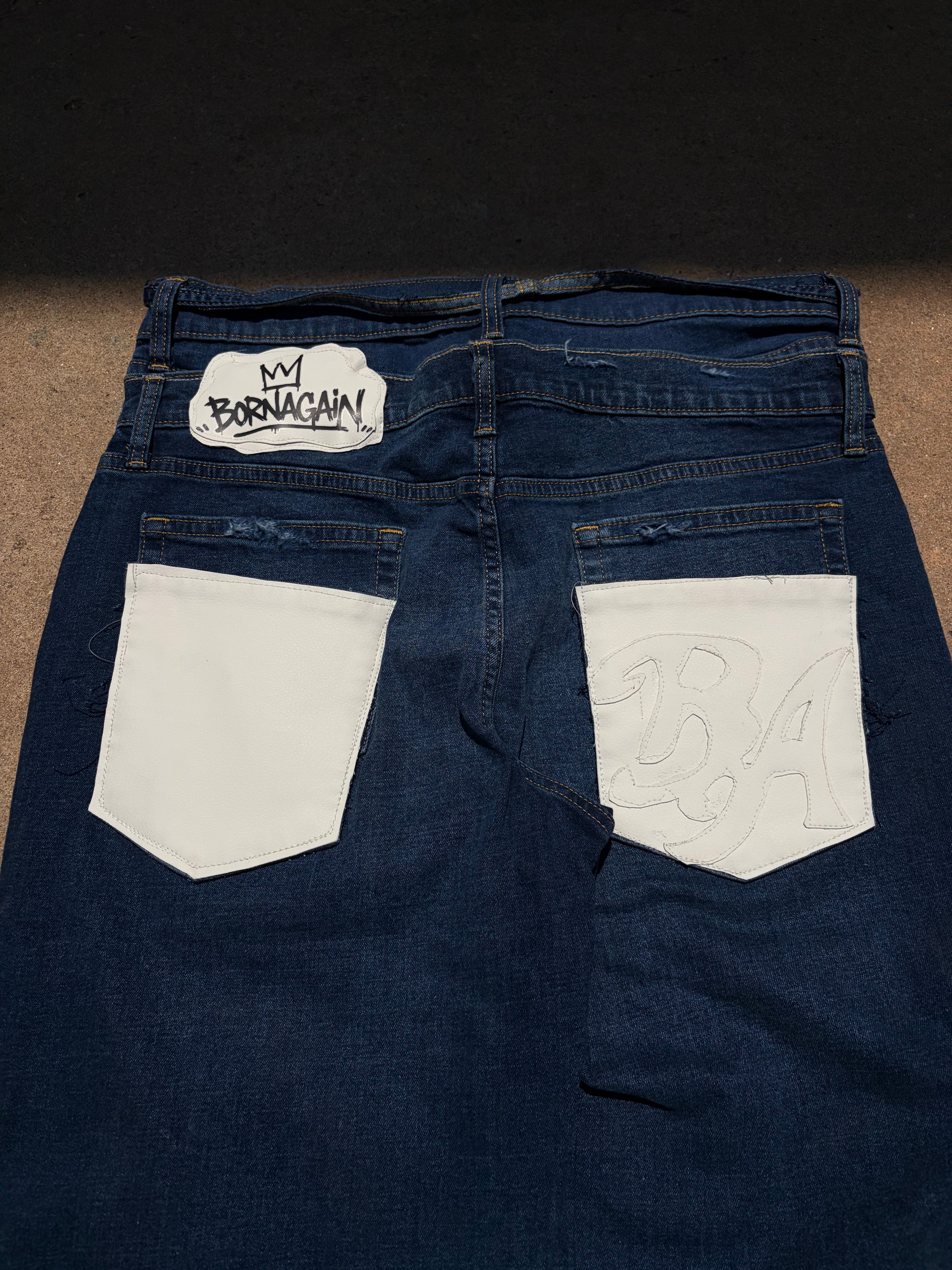 BORNAGAIN “Second Skin” Leather Patch Denim (size 36)